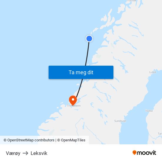 Værøy to Leksvik map
