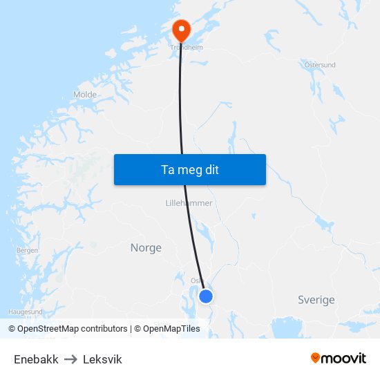 Enebakk to Leksvik map
