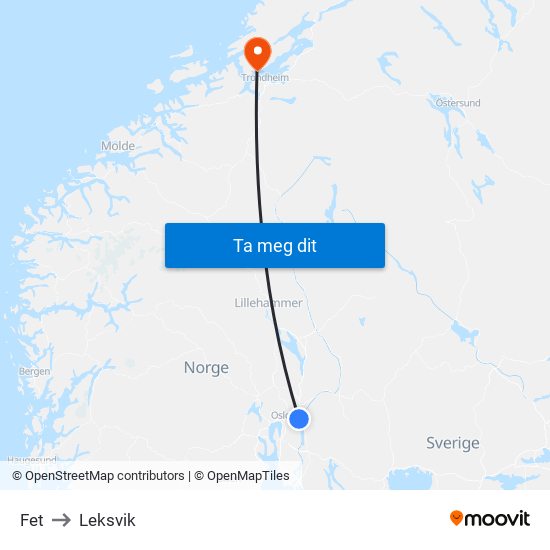 Fet to Leksvik map
