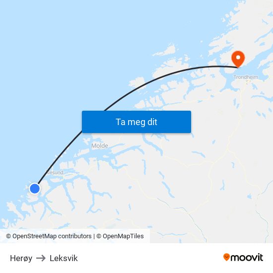 Herøy to Leksvik map