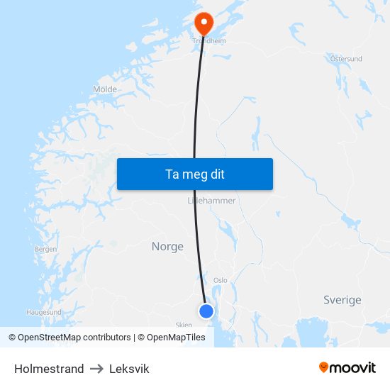 Holmestrand to Leksvik map