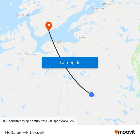 Holtålen to Leksvik map