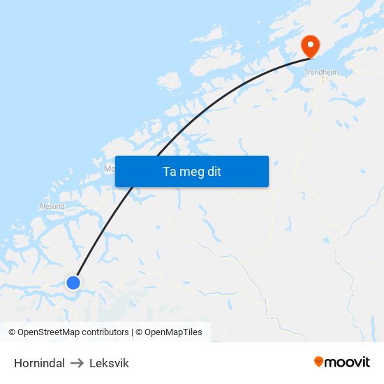 Hornindal to Leksvik map