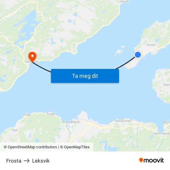 Frosta to Leksvik map