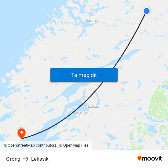 Grong to Leksvik map