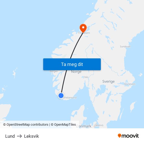 Lund to Leksvik map