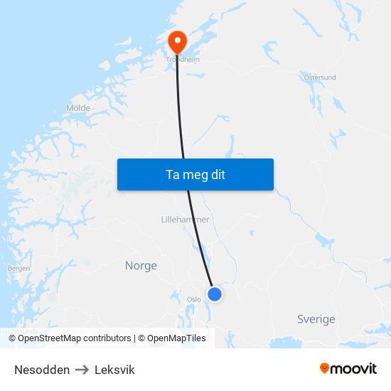 Nesodden to Leksvik map