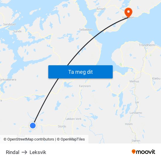 Rindal to Leksvik map