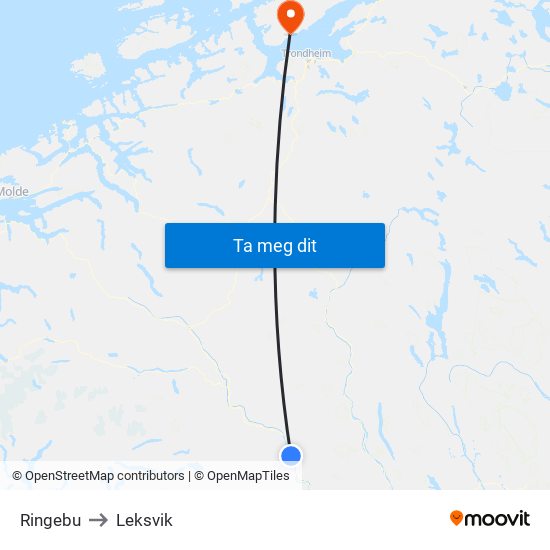 Ringebu to Leksvik map