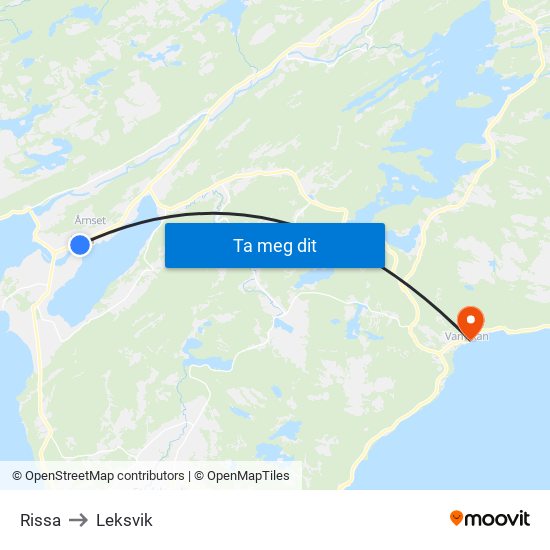 Rissa to Leksvik map