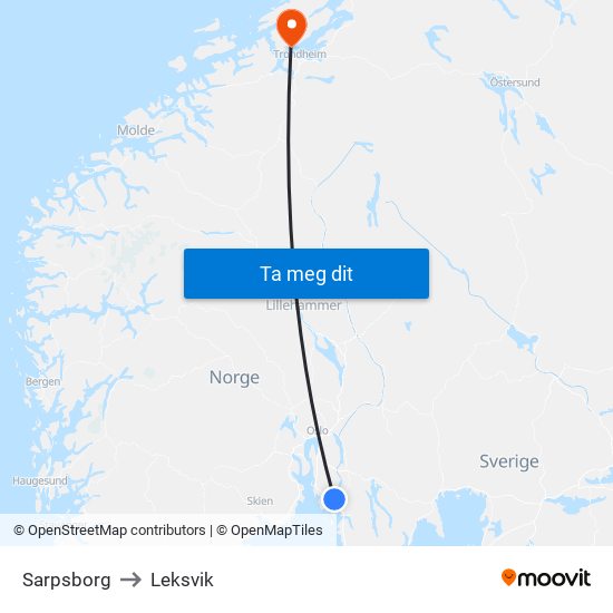 Sarpsborg to Leksvik map