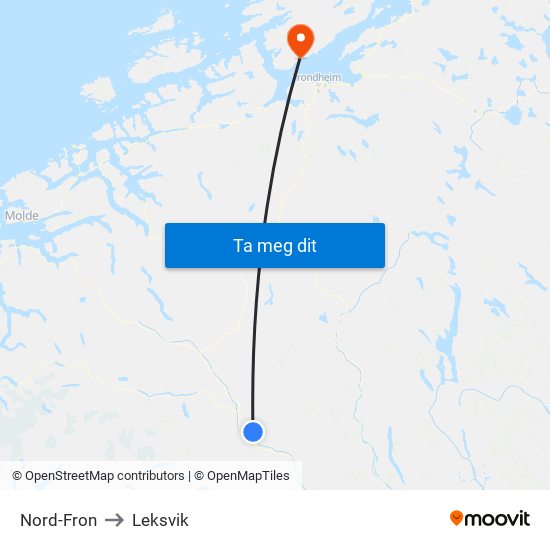 Nord-Fron to Leksvik map