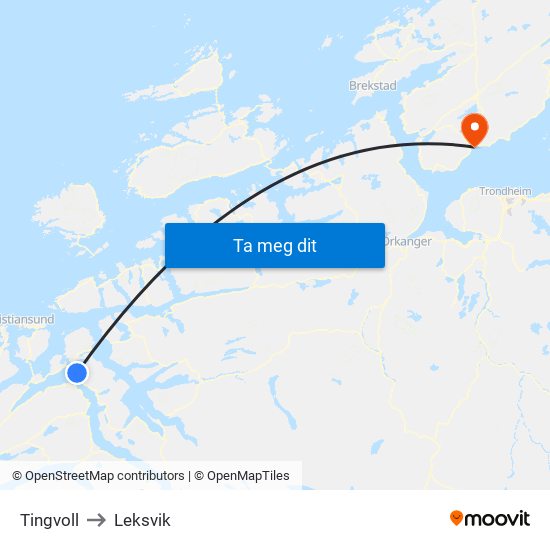 Tingvoll to Leksvik map