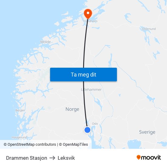 Drammen Stasjon to Leksvik map