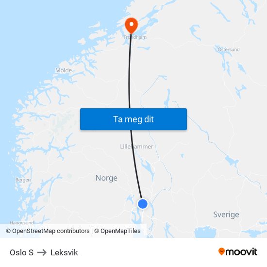 Oslo S to Leksvik map