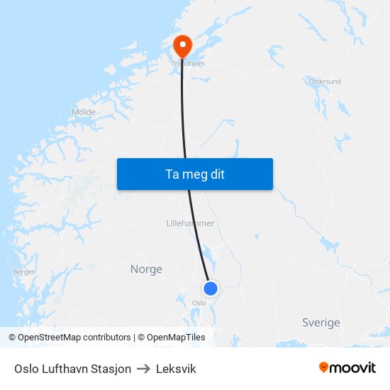 Oslo Lufthavn Stasjon to Leksvik map