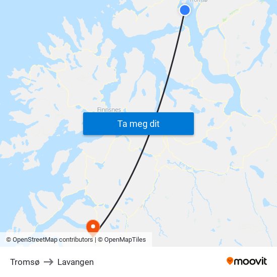 Tromsø to Lavangen map