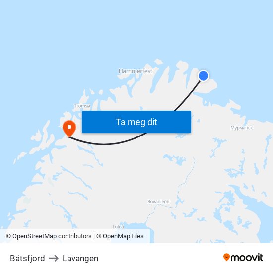 Båtsfjord to Lavangen map