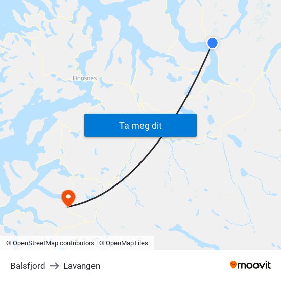 Balsfjord to Lavangen map