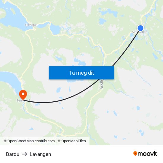 Bardu to Lavangen map