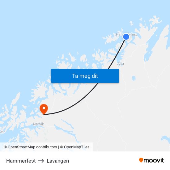 Hammerfest to Lavangen map