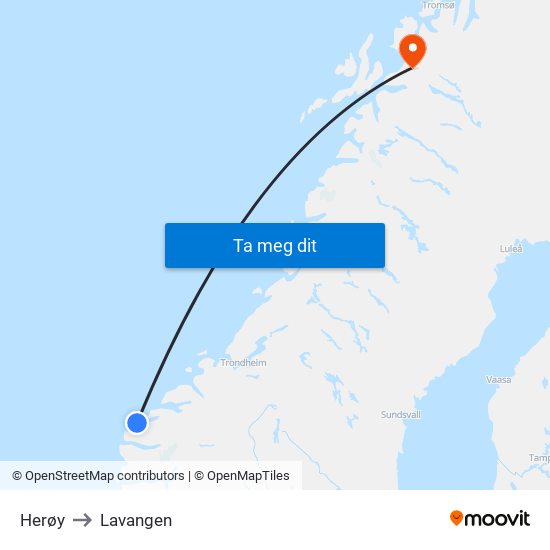 Herøy to Lavangen map