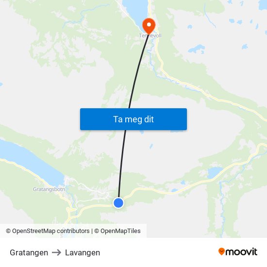 Gratangen to Lavangen map