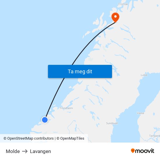 Molde to Lavangen map