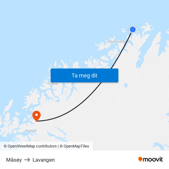 Måsøy to Lavangen map