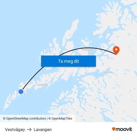 Vestvågøy to Lavangen map