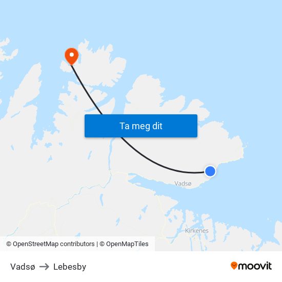 Vadsø to Lebesby map