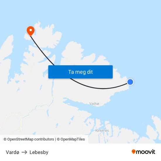 Vardø to Lebesby map