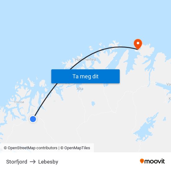 Storfjord to Lebesby map