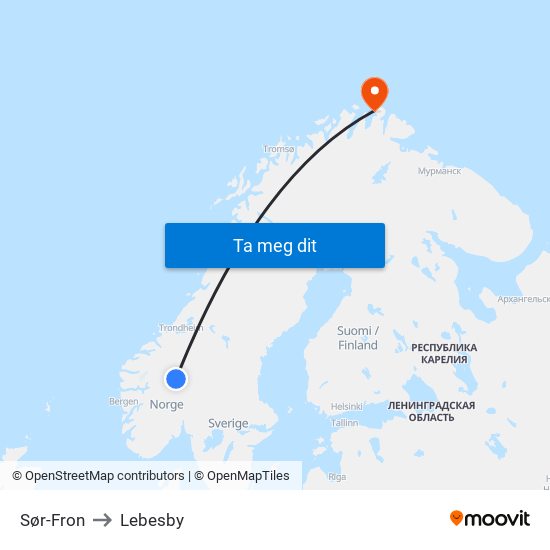 Sør-Fron to Lebesby map