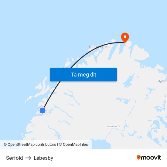 Sørfold to Lebesby map