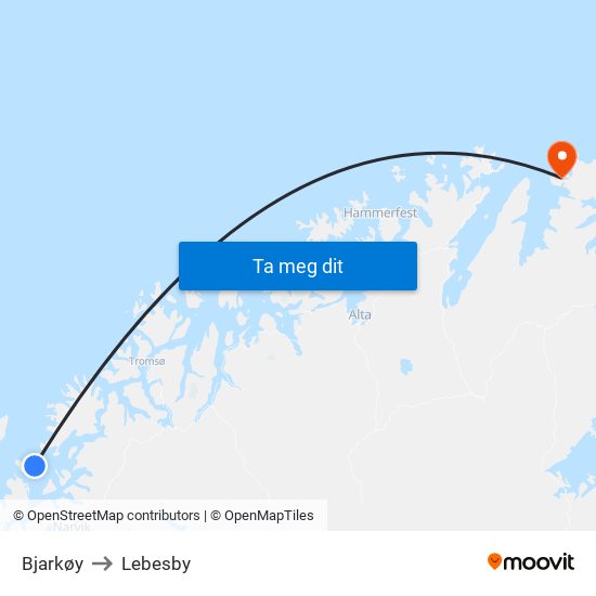 Bjarkøy to Lebesby map