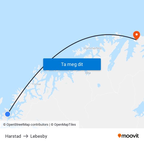 Harstad to Lebesby map