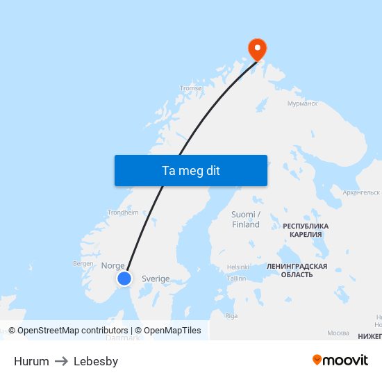 Hurum to Lebesby map