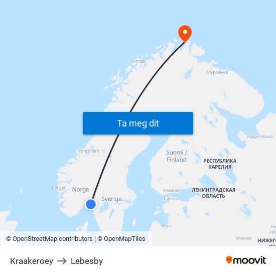 Kraakeroey to Lebesby map