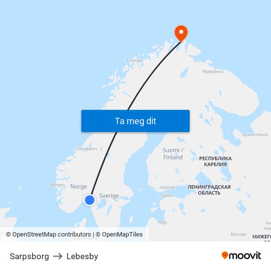 Sarpsborg to Lebesby map