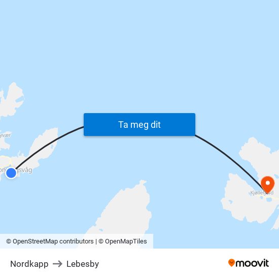 Nordkapp to Lebesby map