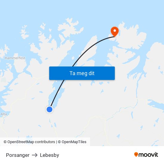 Porsanger to Lebesby map