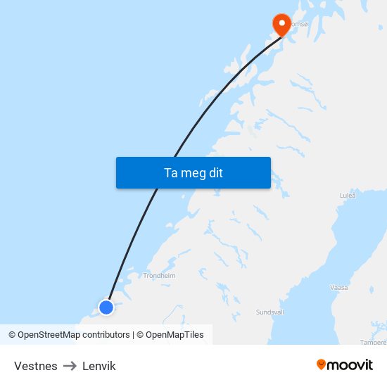 Vestnes to Lenvik map