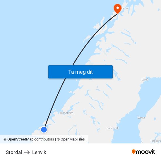 Stordal to Lenvik map