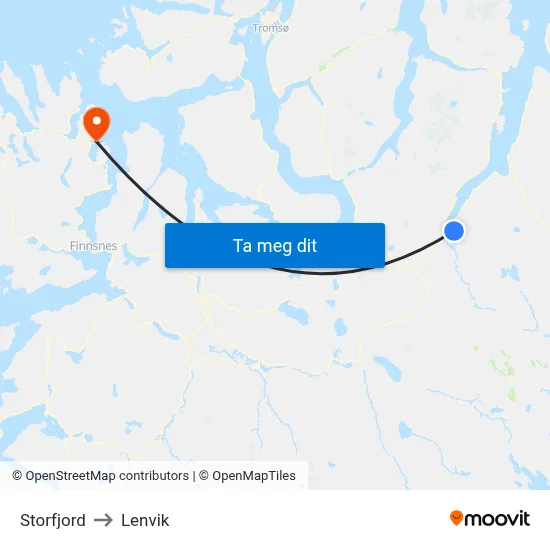 Storfjord to Lenvik map