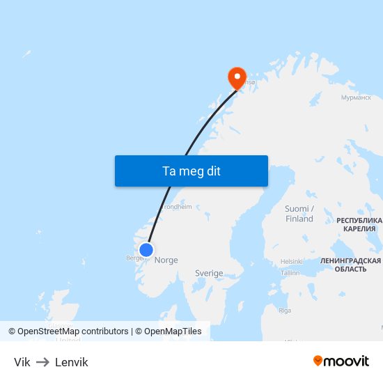 Vik to Lenvik map