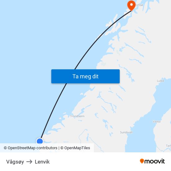 Vågsøy to Lenvik map