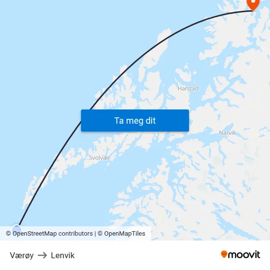 Værøy to Lenvik map