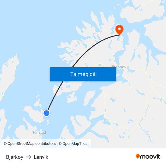 Bjarkøy to Lenvik map