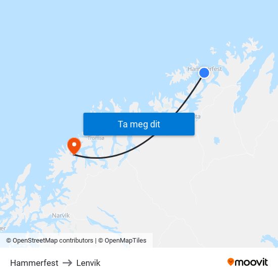 Hammerfest to Lenvik map